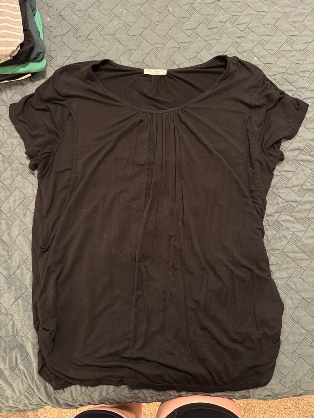 Nursing Black Women's Short Sleeve Pleated Front Top